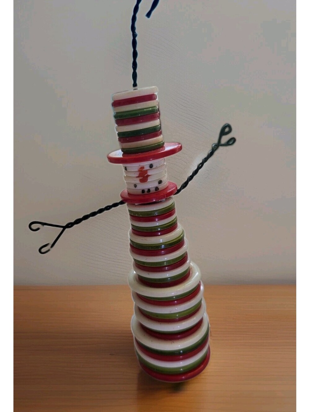 Vtg Christmas Ornament Snowman Made Of Buttons Unique EUC 3D 5.5" A94